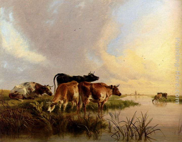 Cattle Watering painting - Thomas Sidney Cooper Cattle Watering art painting
